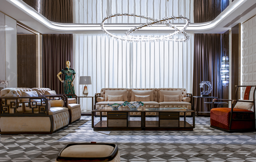 Mocen Home Oriental Minimalist Luxury Zebrawood Sofa, Model 001