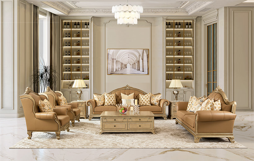 Rongfeng International Home Decor-RF French Mansion/Leather Sofa Set